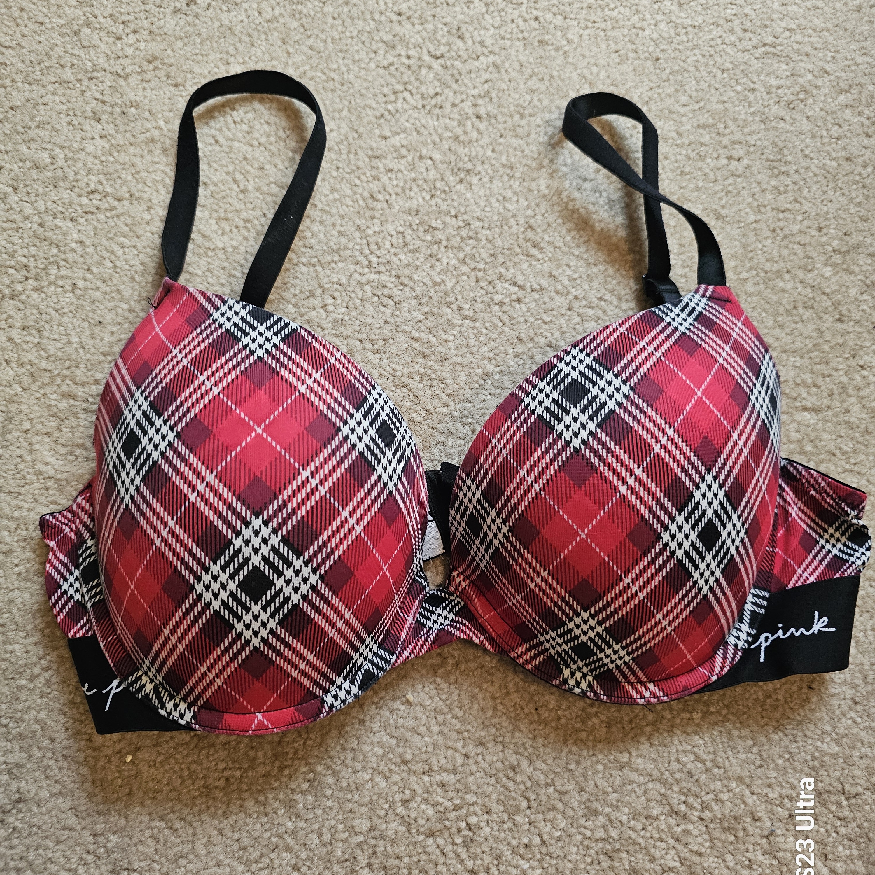 Pink Victoria's Secret Plaid Women's Bra Sz34d